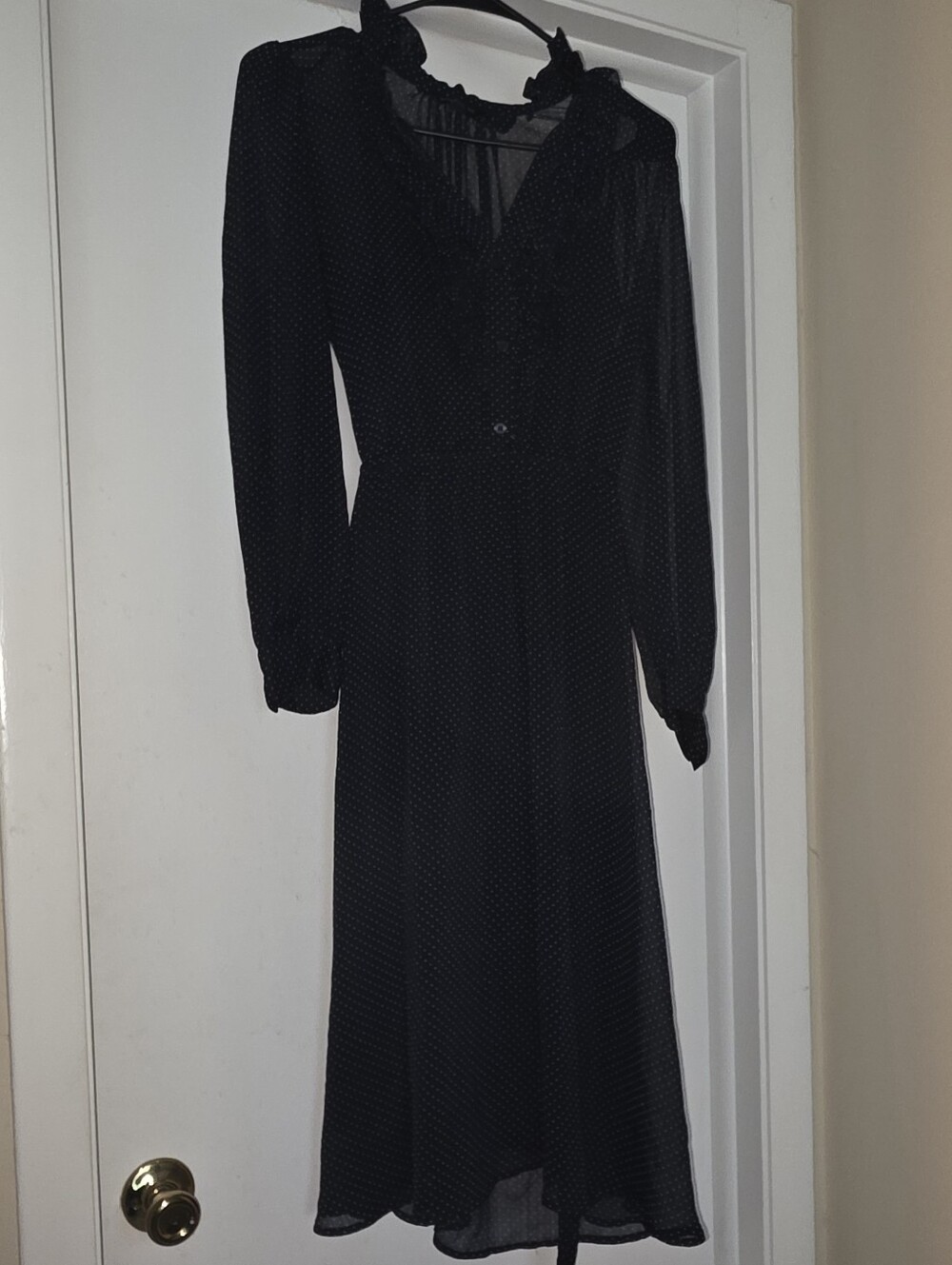 Banana Republic Black Long-Sleeve Polka Dot Midi Dress